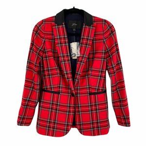 J. Crew Wool Blend Parke Blazer in Red Stewart Tartan